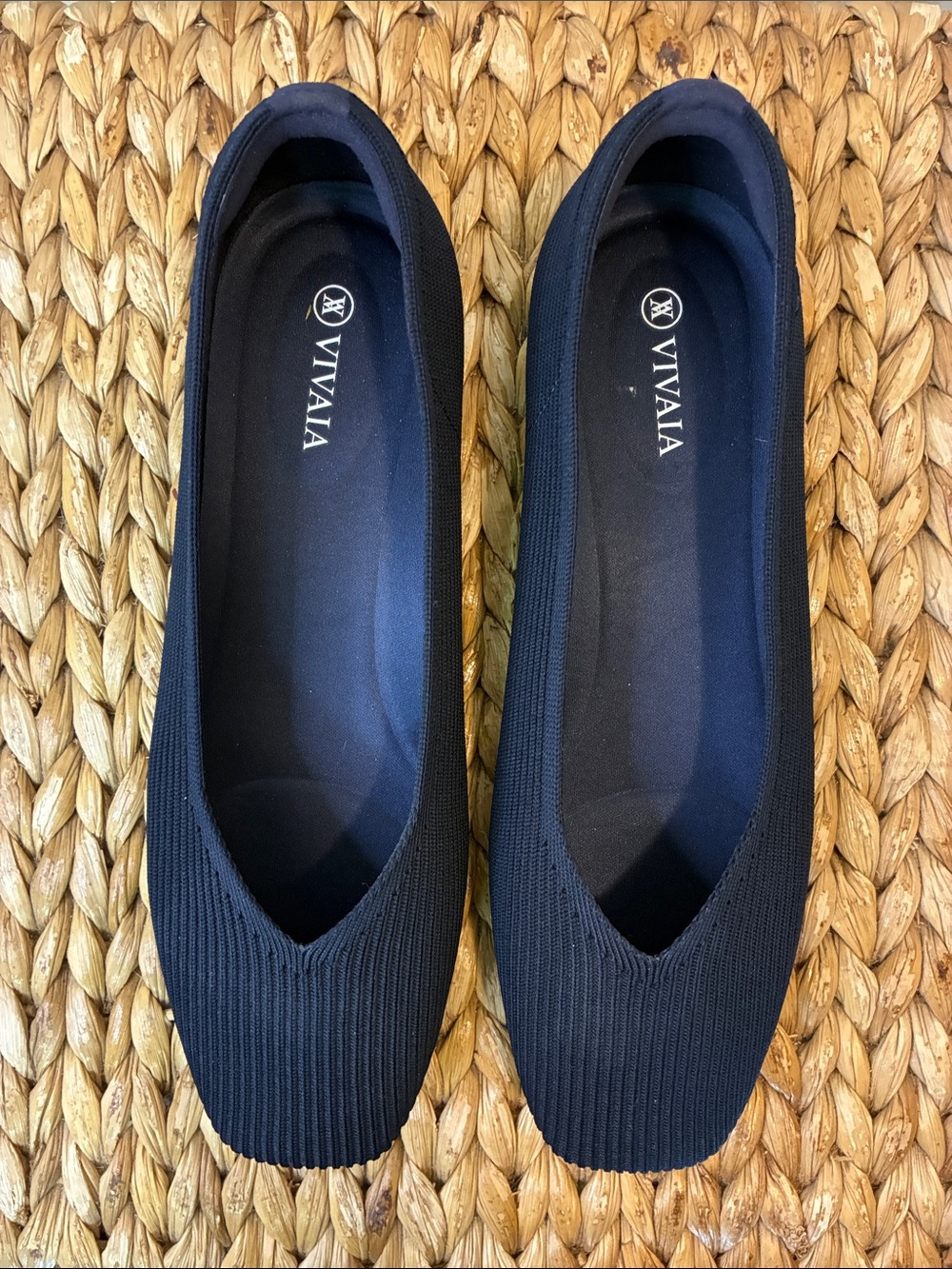 VIVAIA Women's Navy Blue Knit Slip-On Ballet Flats